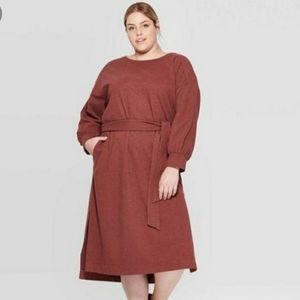 Prologue long sleeve midi dress tie waist size 3X